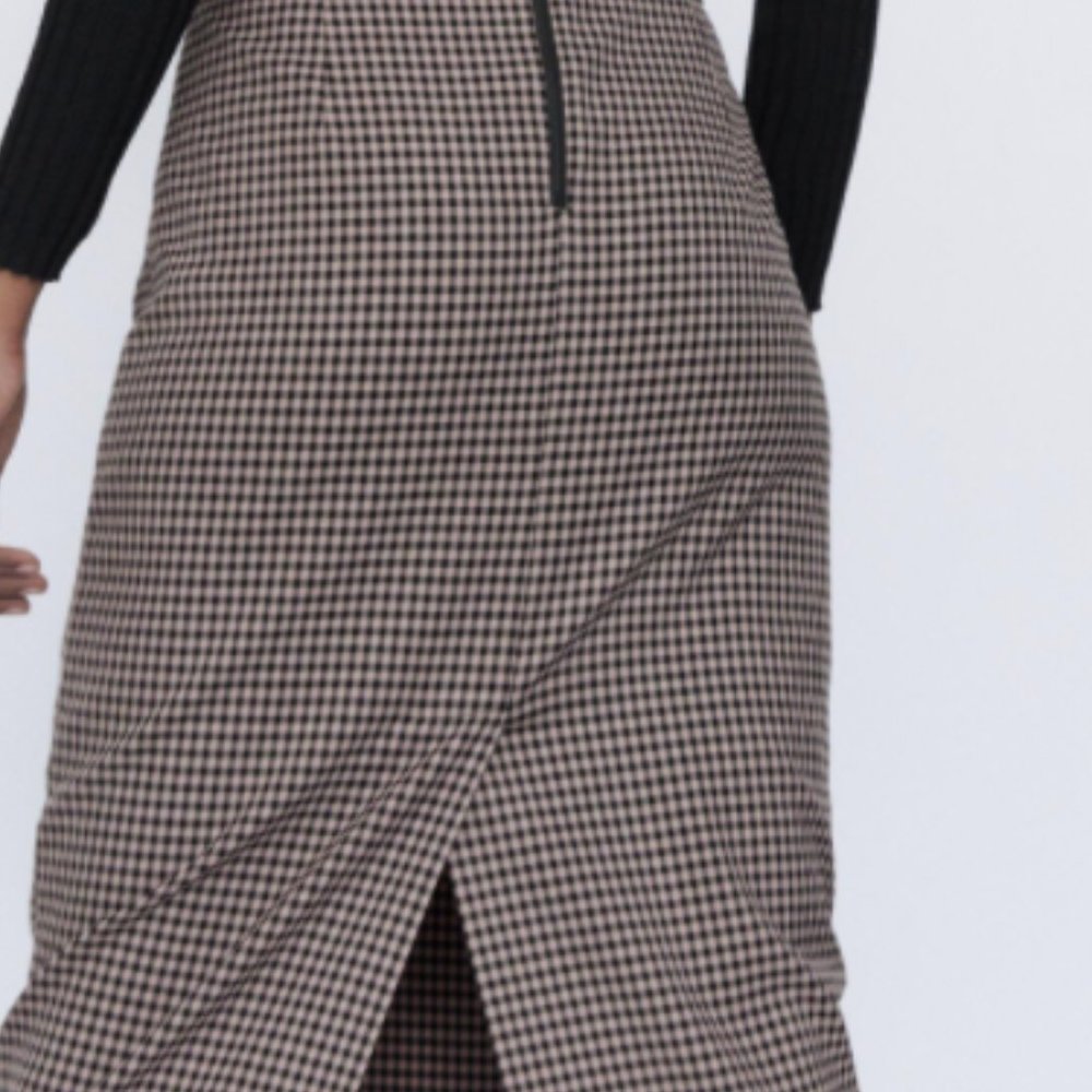 ZARA GINGHAM PLAID STRETCH EXPOSED ZIPPER PENCIL MIDI MAXI SKIRT_11